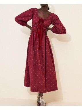Damson Madder Dakota Bow Midi Dress Vintage Romantic Polka Dot Twee Womens 4